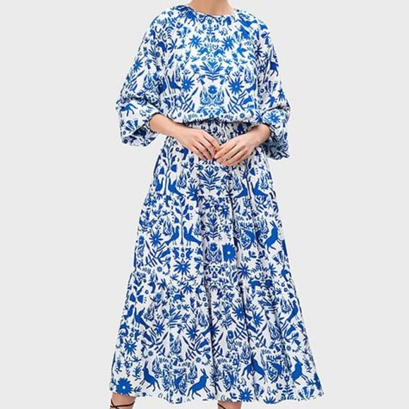 eshakti Dresses & Skirts - ESHAKTI Wayward Fancies Flora Fauna Print Crepe Blousy Tiered Dress L/14